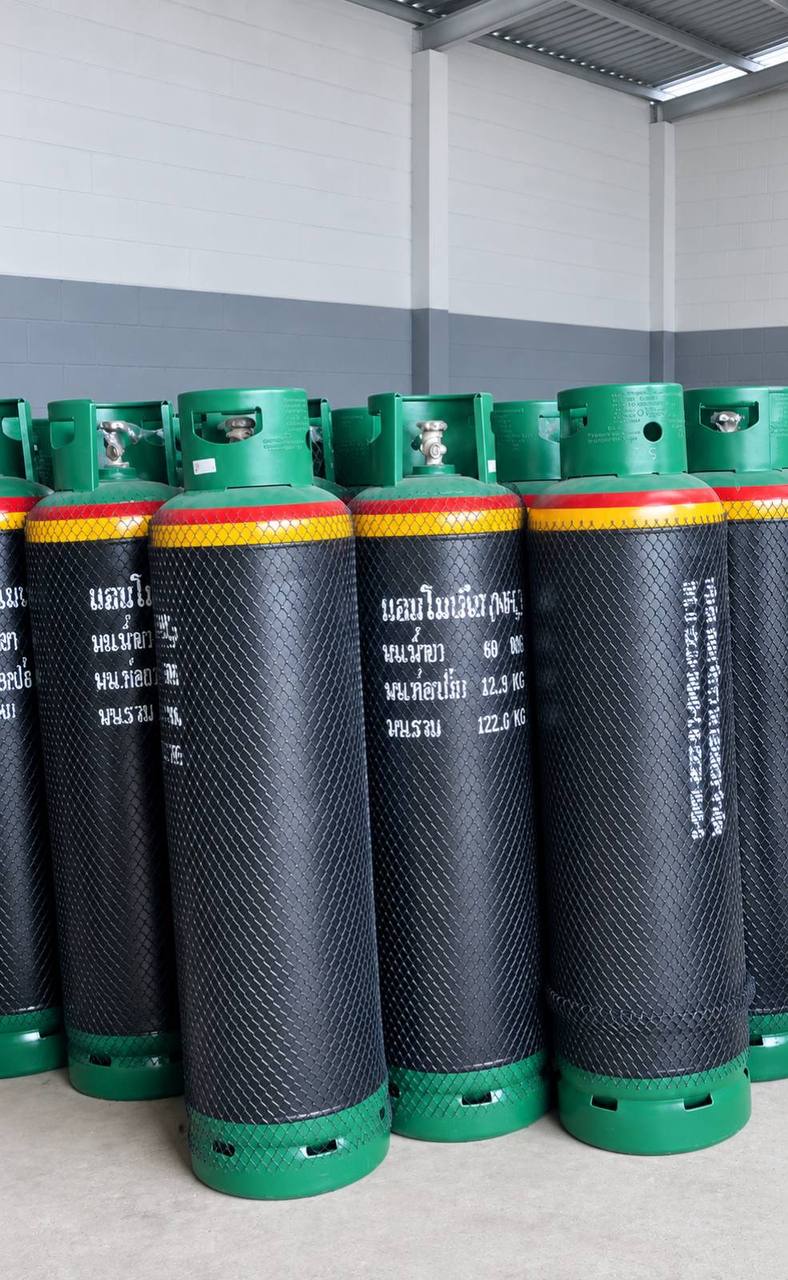 Anhydrous ammonia supplied in certified pressure-tested steel cylinders